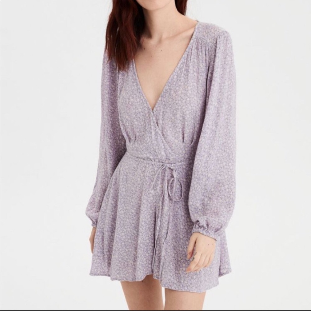 AE Long sleeve purple flower romper